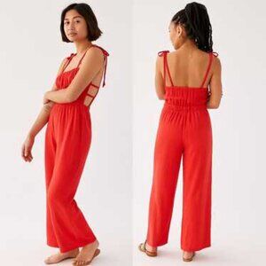 Urban Outfitters Jumpsuit Red Gauze Courtney Straight Leg size XS
